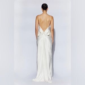 White Satin Long Maxi dress with bow detail back